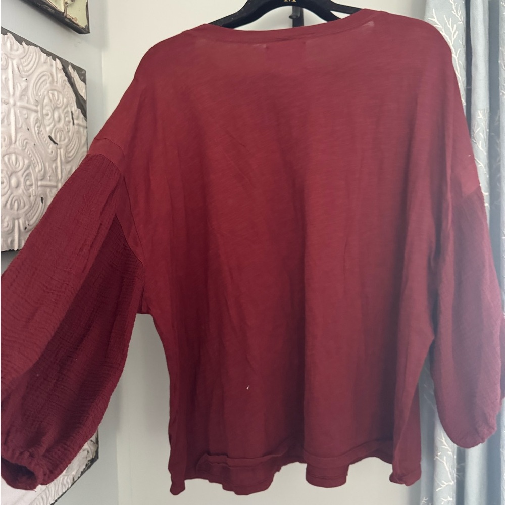 Anthropologie pretty Velvet Women's Blouse in Deep Red 3X